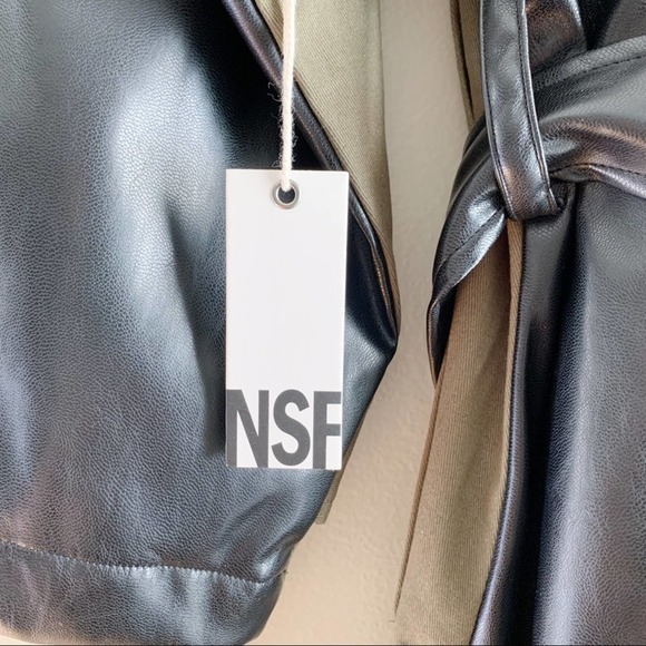 NWT NSF Gladys Contrast Belted Trench Coat Faux Leather Back in Olive Green Sz 2 - Picture 4 of 14